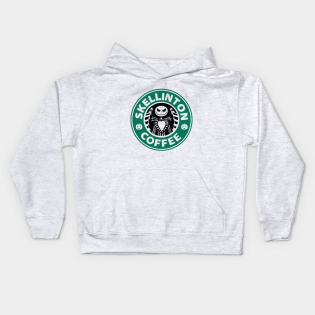 Skellinton Coffee Kids Hoodie by AlienClownThings